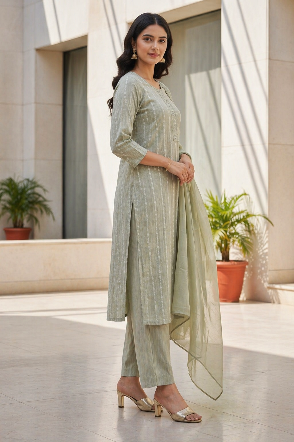 Cotton 3 Piece Kurta Set with Dupatta | Elegant Straight Kurti Pant Set for Women