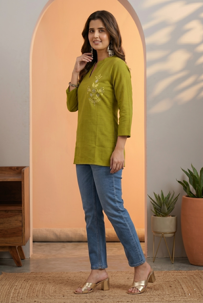 Embroidered Cotton Short Kurti for Women