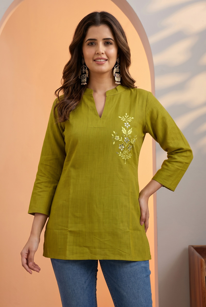 Embroidered Cotton Short Kurti for Women
