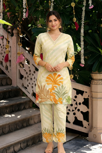 Premium Pistachio Floral Pure Cotton Co-ord Set