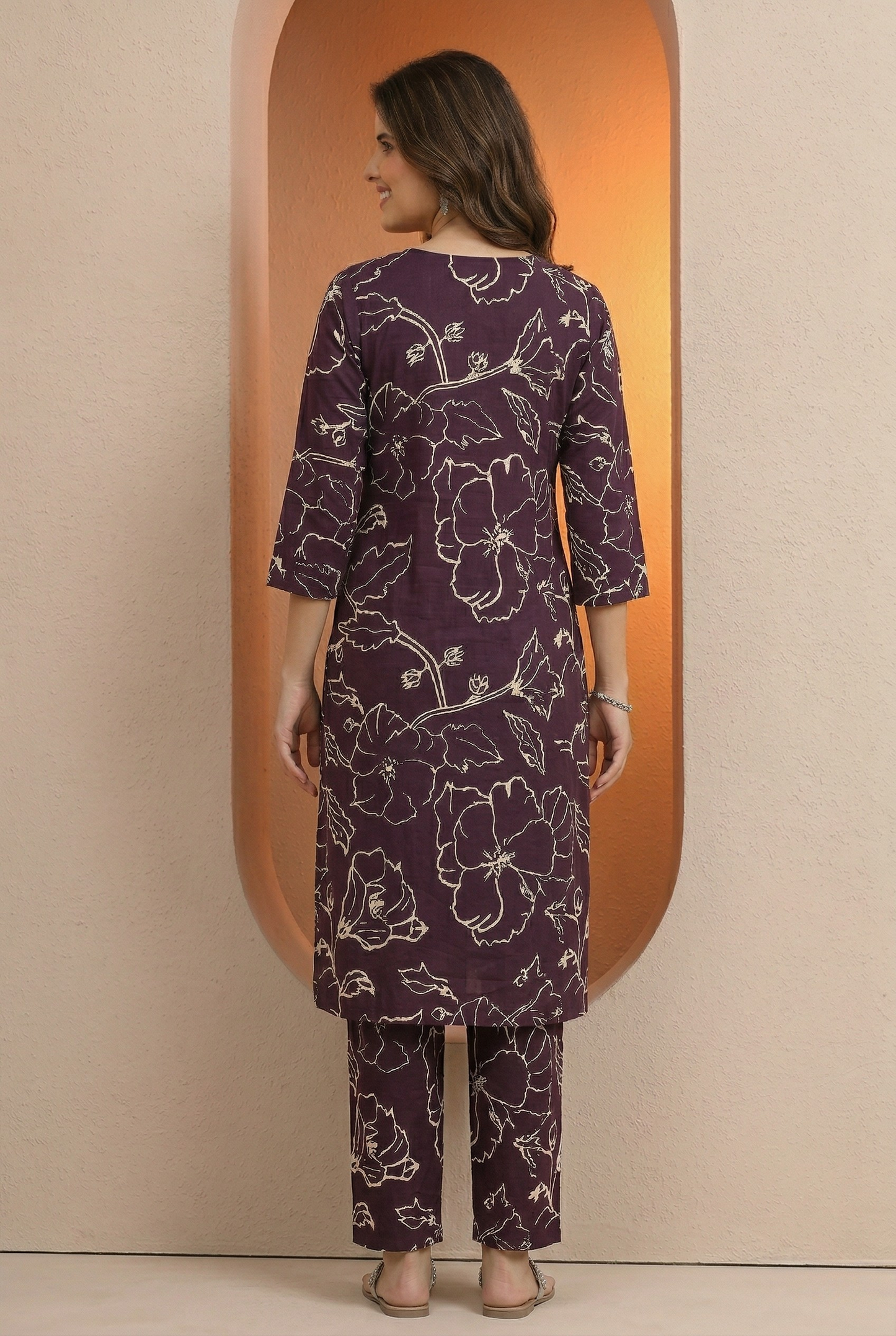 Pure cotton purple long co-ord set or kurta set