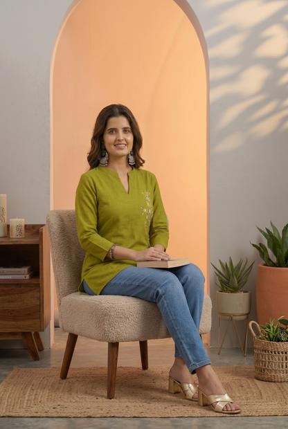 Embroidered Cotton Short Kurti for Women