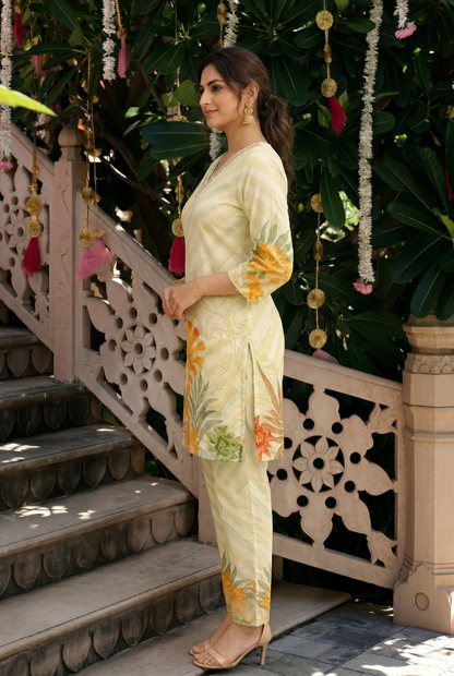 Premium Pistachio Floral Pure Cotton Co-ord Set