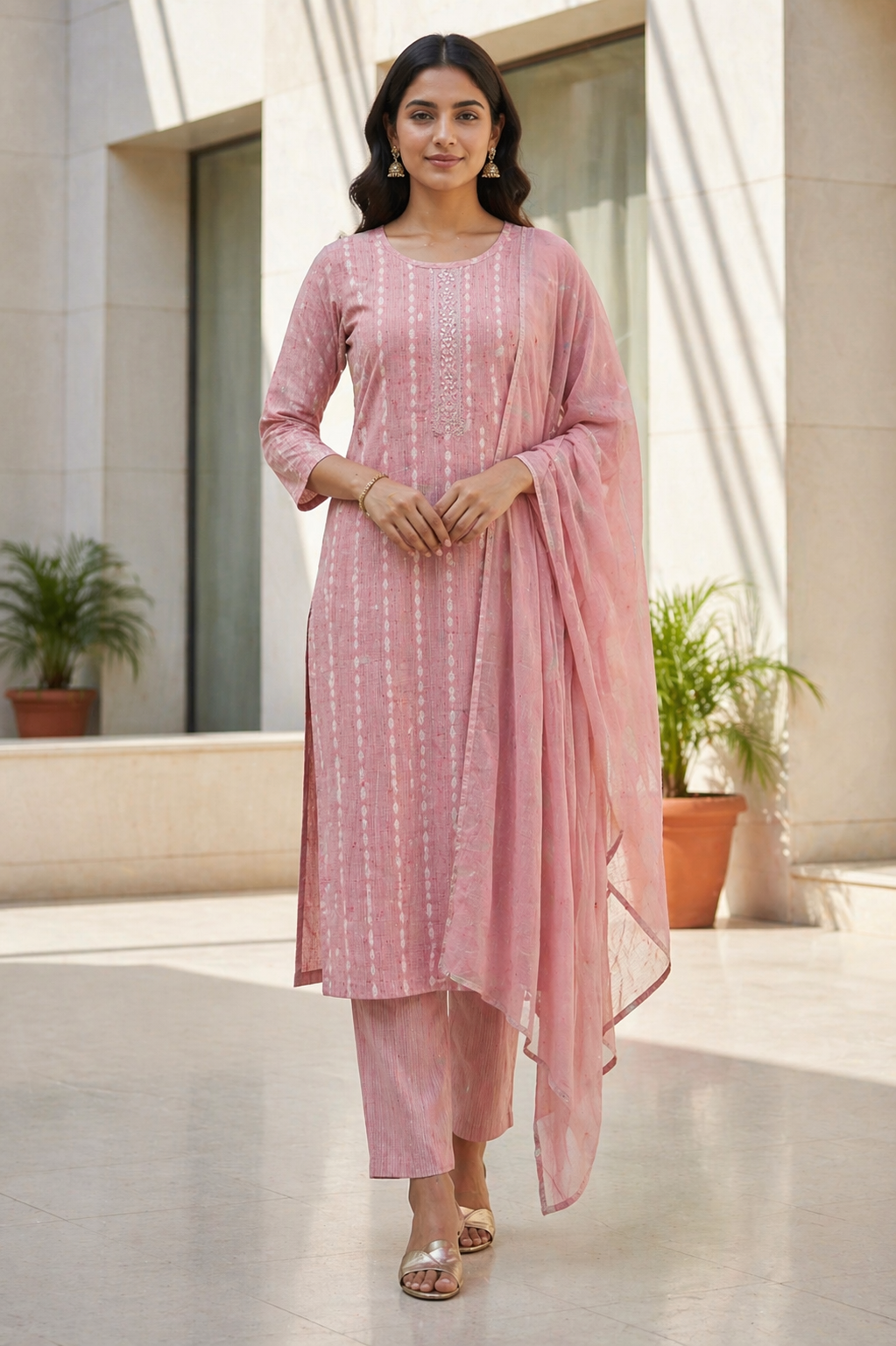 Cotton 3 Piece Kurta Set with Dupatta | Elegant Straight Kurti Pant Set for Women
