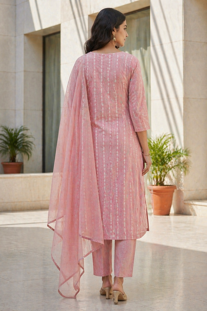 Cotton 3 Piece Kurta Set with Dupatta | Elegant Straight Kurti Pant Set for Women