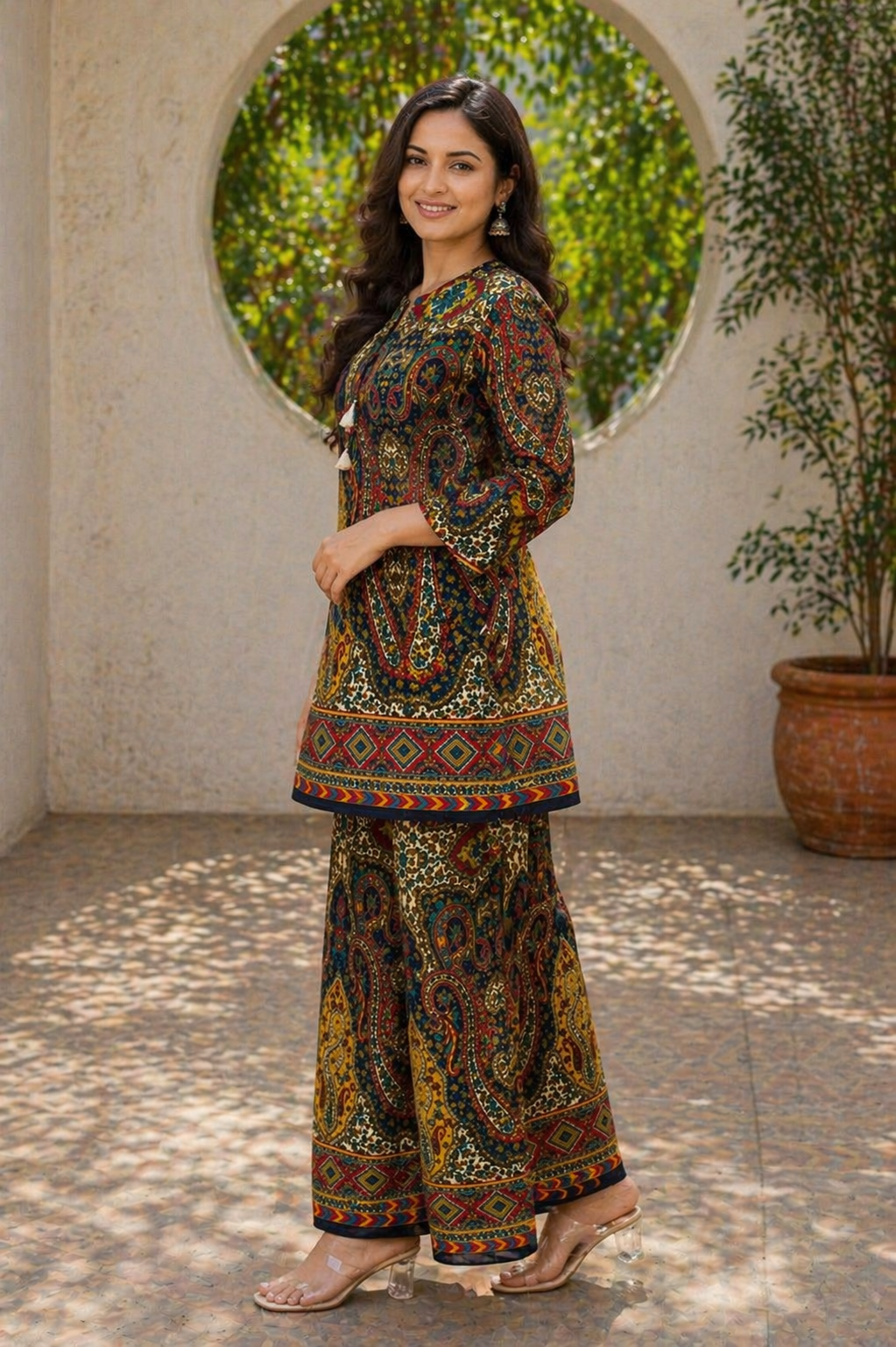 Multicolor Printed Co-Ord Set for Women | Ethnic Kurti Palazzo Set | Designer Casual Wear