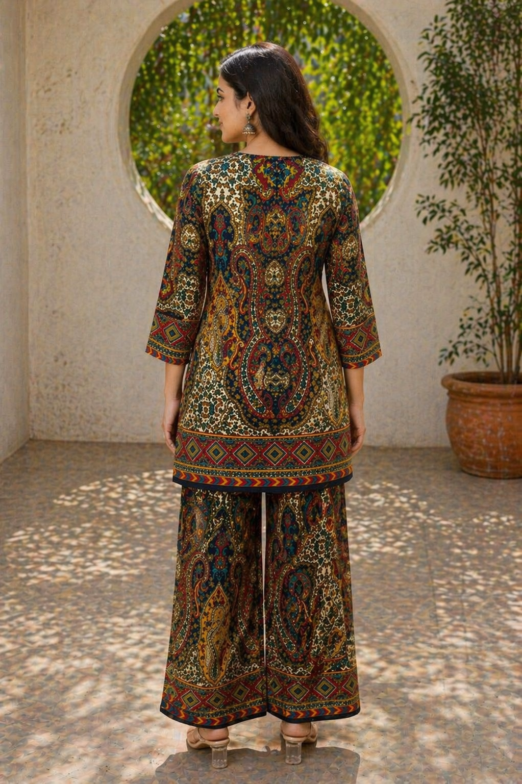 Multicolor Printed Co-Ord Set for Women | Ethnic Kurti Palazzo Set | Designer Casual Wear