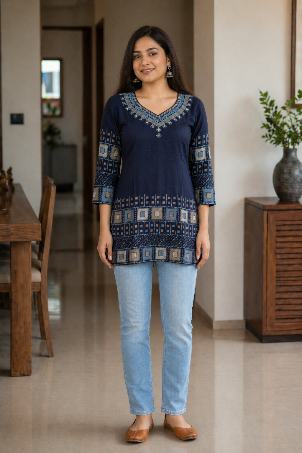 Grey Blue Cotton 3 Piece Kurta Set with Dupatta | Striped Straight Kurti Pant Set for Women