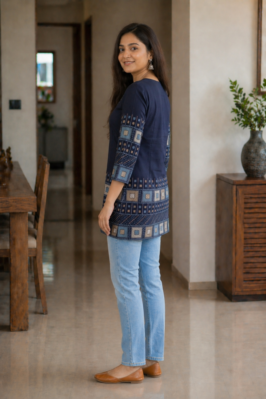 Grey Blue Cotton 3 Piece Kurta Set with Dupatta | Striped Straight Kurti Pant Set for Women