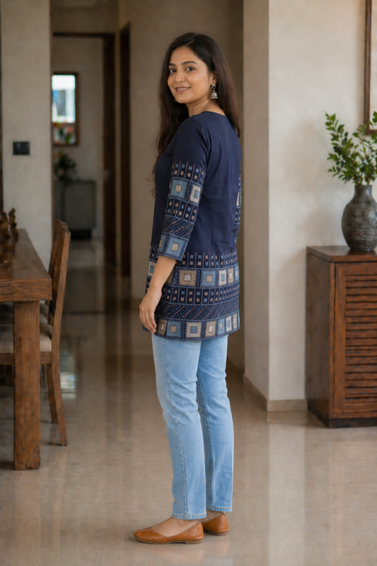 Grey Blue Cotton 3 Piece Kurta Set with Dupatta | Striped Straight Kurti Pant Set for Women