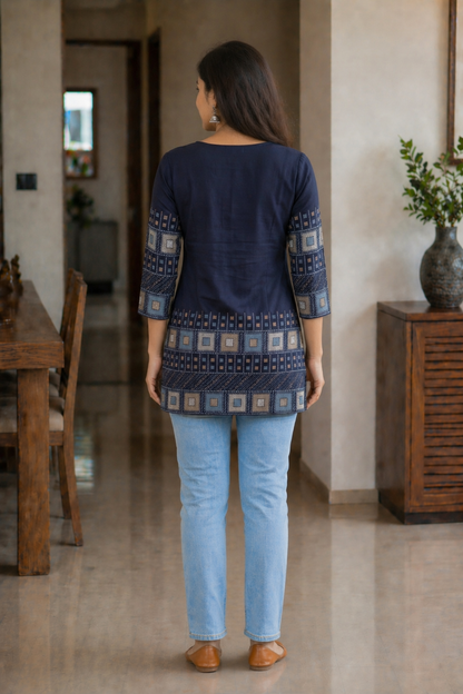 Grey Blue Cotton 3 Piece Kurta Set with Dupatta | Striped Straight Kurti Pant Set for Women