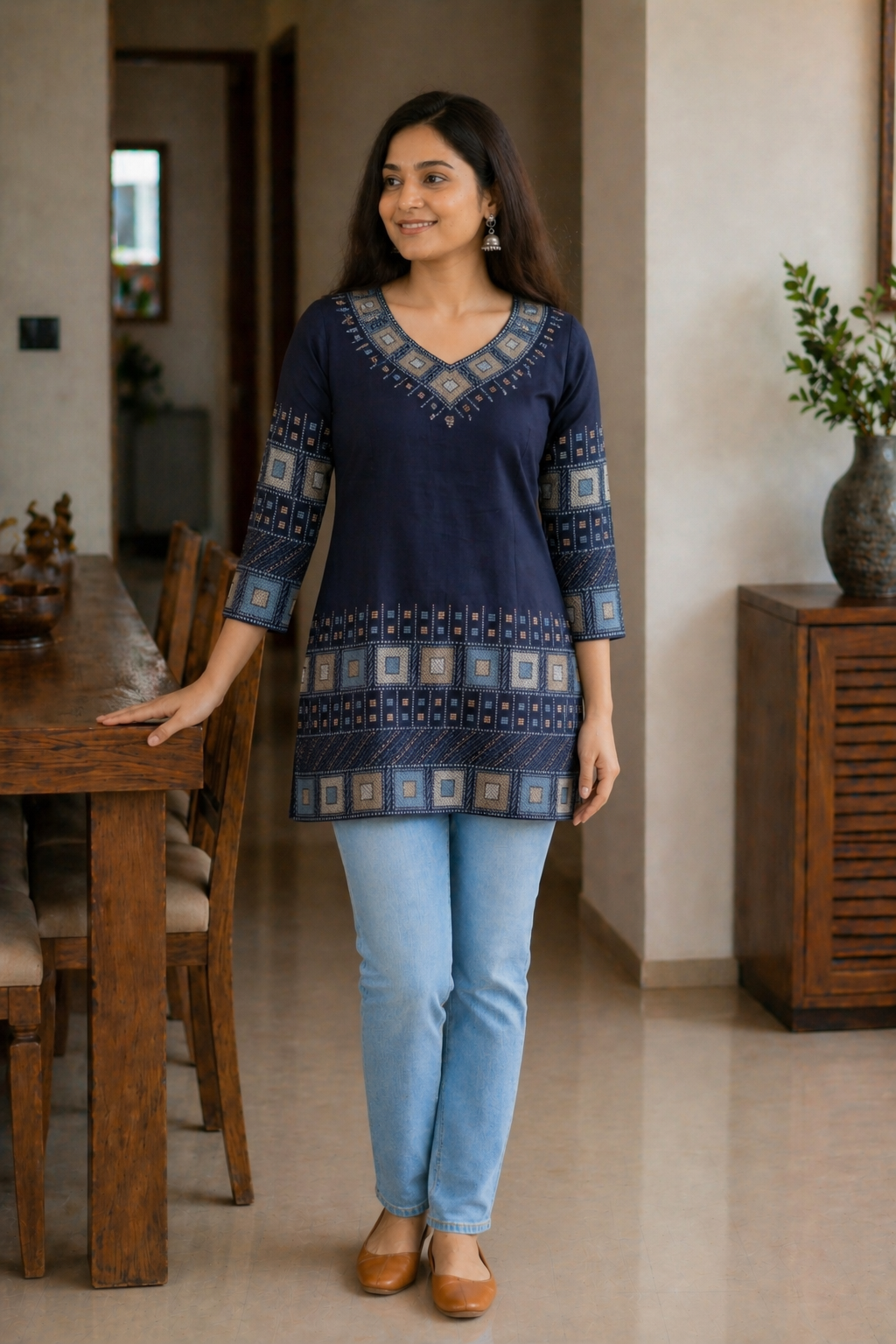 Grey Blue Cotton 3 Piece Kurta Set with Dupatta | Striped Straight Kurti Pant Set for Women