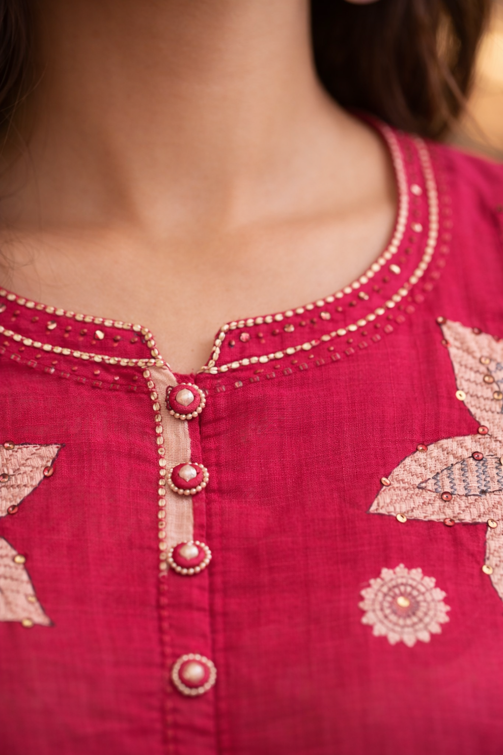 Hot Pink Floral Print Cotton Silk Kurta Set