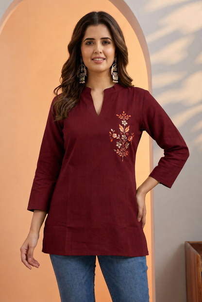 Embroidered Cotton Short Kurti for Women