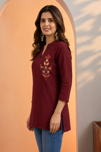 Embroidered Cotton Short Kurti for Women