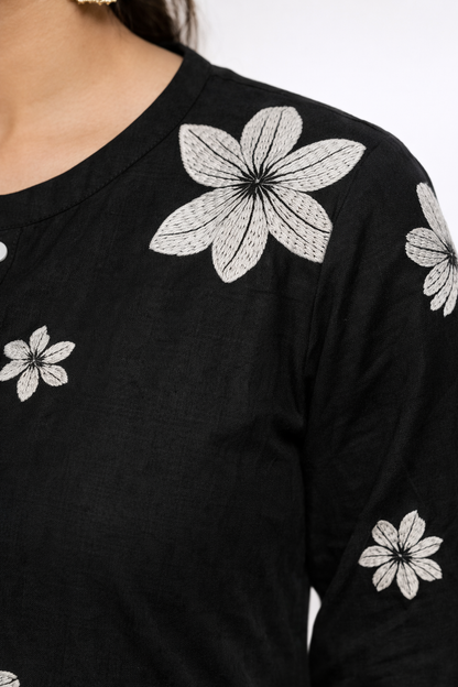 Premium Jet Black Pure Cotton Embroidered Suit Set