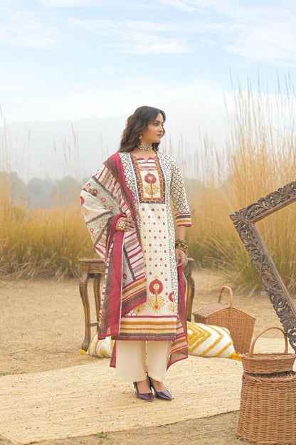 Premium Off-White & Maroon Ethnic Pure Cotton Suit Set