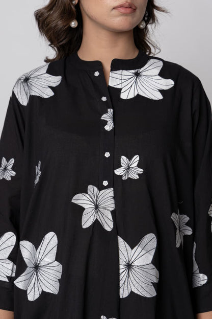 Premium Jet Black Pure Cotton Embroidered Suit Set