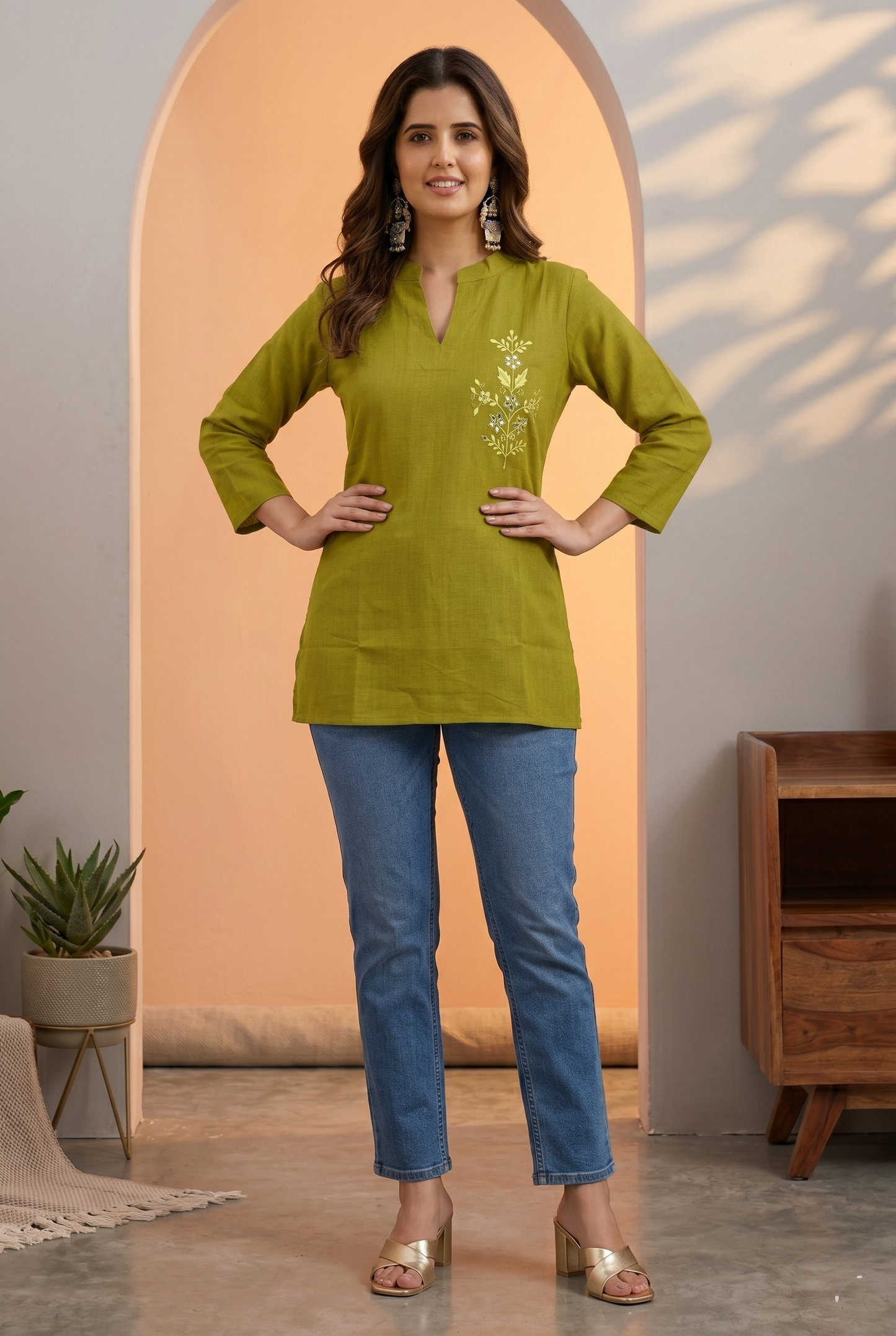 Embroidered Cotton Short Kurti for Women