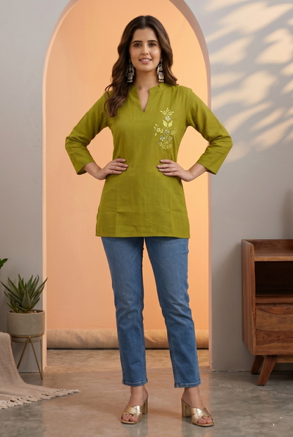 Embroidered Cotton Short Kurti for Women